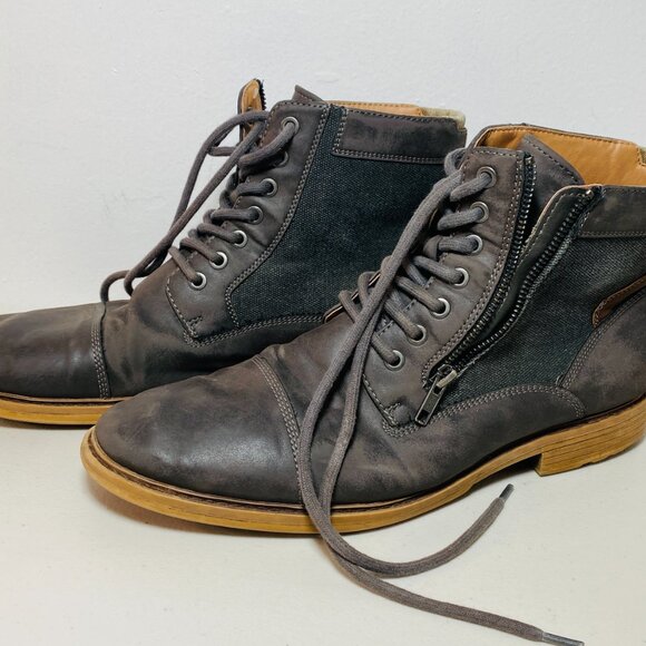 MENS 10.5M Sonoma GoodsForLife Ankle Boots Side-Zip/Lace-Up,Leather/Textile,Gray - Picture 5 of 8